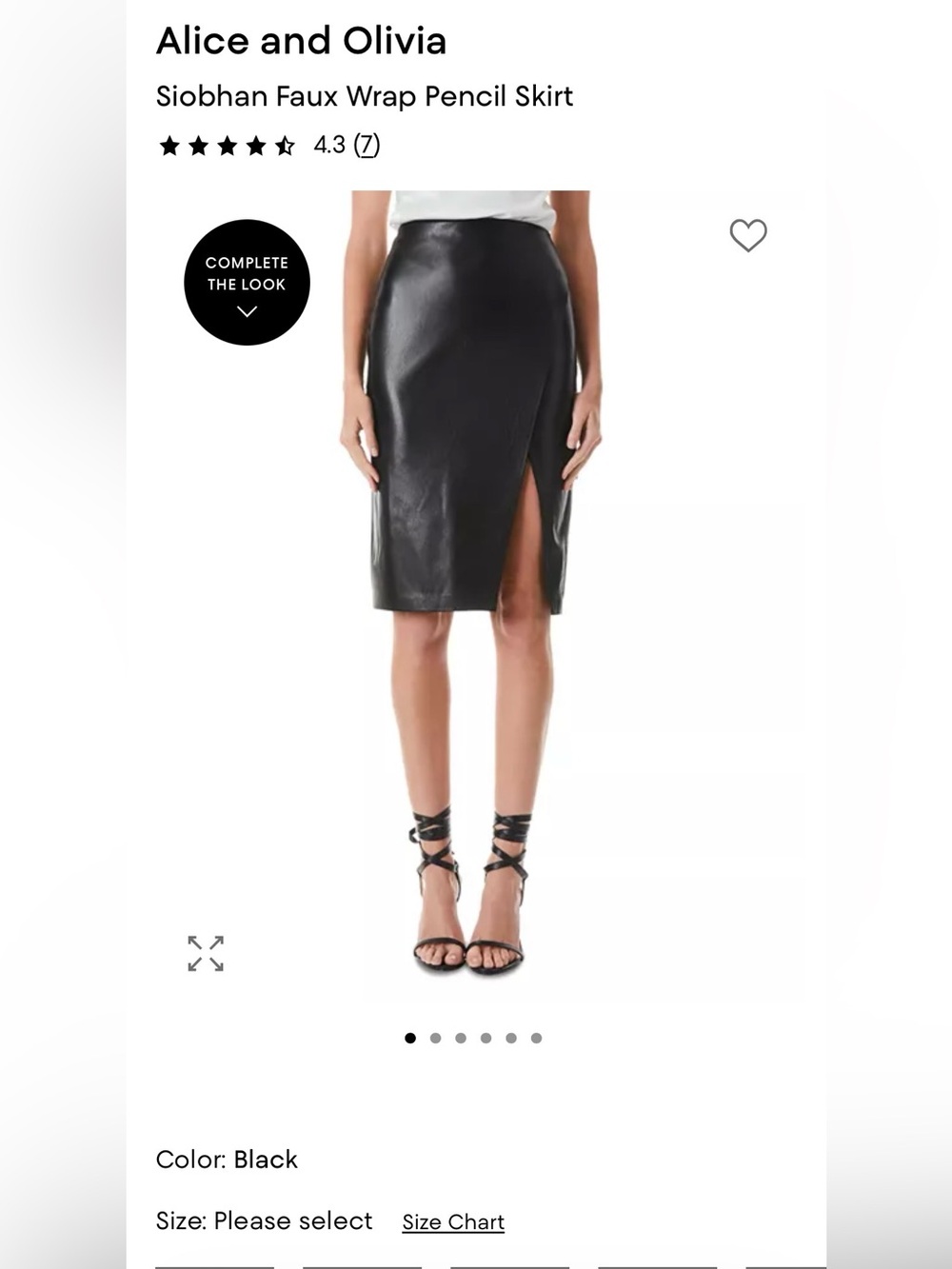 Alice + Olivia Black Faux Leather Pencil Skirt with Front Slit